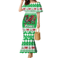 Personalized Wales Christmas Dragon Family Matching Mermaid Dress and Hawaiian Shirt Nadolig Llawen Green Version - Wonder Print Shop