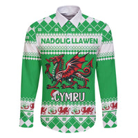 Personalized Wales Christmas Dragon Family Matching Off The Shoulder Long Sleeve Dress and Hawaiian Shirt Nadolig Llawen Green Version - Wonder Print Shop