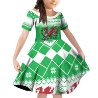 Personalized Wales Christmas Dragon Family Matching Off Shoulder Short Dress and Hawaiian Shirt Nadolig Llawen Green Version - Wonder Print Shop