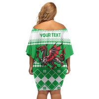 Personalized Wales Christmas Dragon Family Matching Off Shoulder Short Dress and Hawaiian Shirt Nadolig Llawen Green Version - Wonder Print Shop
