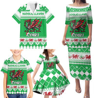 Personalized Wales Christmas Dragon Family Matching Puletasi and Hawaiian Shirt Nadolig Llawen Green Version - Wonder Print Shop