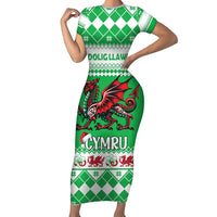 Personalized Wales Christmas Dragon Family Matching Short Sleeve Bodycon Dress and Hawaiian Shirt Nadolig Llawen Green Version - Wonder Print Shop