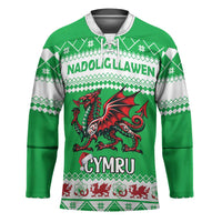 Personalized Wales Christmas Dragon Hockey Jersey Nadolig Llawen Green Version - Wonder Print Shop