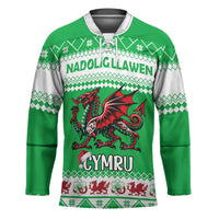 Personalized Wales Christmas Dragon Hockey Jersey Nadolig Llawen Green Version - Wonder Print Shop