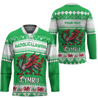 Personalized Wales Christmas Dragon Hockey Jersey Nadolig Llawen Green Version - Wonder Print Shop