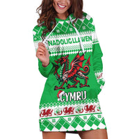 Personalized Wales Christmas Dragon Hoodie Dress Nadolig Llawen Green Version - Wonder Print Shop