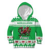 Personalized Wales Christmas Dragon Kid Hoodie Nadolig Llawen Green Version - Wonder Print Shop