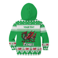Personalized Wales Christmas Dragon Kid Hoodie Nadolig Llawen Green Version - Wonder Print Shop