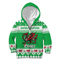 Personalized Wales Christmas Dragon Kid Hoodie Nadolig Llawen Green Version - Wonder Print Shop