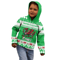Personalized Wales Christmas Dragon Kid Hoodie Nadolig Llawen Green Version - Wonder Print Shop