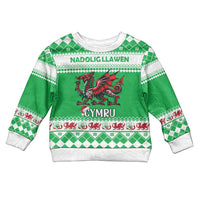 Personalized Wales Christmas Dragon Kid Ugly Christmas Sweater Nadolig Llawen Green Version - Wonder Print Shop