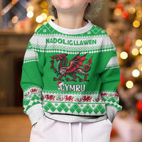 Personalized Wales Christmas Dragon Kid Ugly Christmas Sweater Nadolig Llawen Green Version - Wonder Print Shop