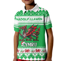 Personalized Wales Christmas Dragon Kid Polo Shirt Nadolig Llawen Green Version - Wonder Print Shop