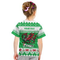 Personalized Wales Christmas Dragon Kid T Shirt Nadolig Llawen Green Version - Wonder Print Shop