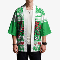 Personalized Wales Christmas Dragon Kimono Nadolig Llawen Green Version - Wonder Print Shop