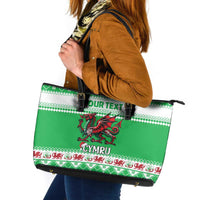 Personalized Wales Christmas Dragon Leather Tote Bag Nadolig Llawen Green Version - Wonder Print Shop