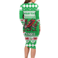 Personalized Wales Christmas Dragon Long Sleeve Bodycon Dress Nadolig Llawen Green Version - Wonder Print Shop