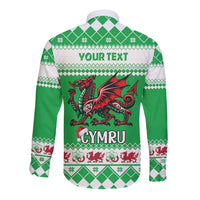 Personalized Wales Christmas Dragon Long Sleeve Button Shirt Nadolig Llawen Green Version - Wonder Print Shop
