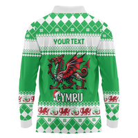 Personalized Wales Christmas Dragon Long Sleeve Polo Shirt Nadolig Llawen Green Version - Wonder Print Shop