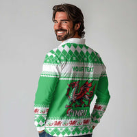 Personalized Wales Christmas Dragon Long Sleeve Polo Shirt Nadolig Llawen Green Version - Wonder Print Shop