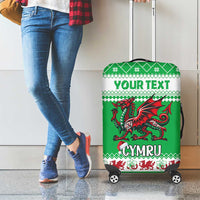 Personalized Wales Christmas Dragon Luggage Cover Nadolig Llawen Green Version - Wonder Print Shop