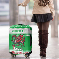 Personalized Wales Christmas Dragon Luggage Cover Nadolig Llawen Green Version - Wonder Print Shop