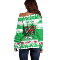 Personalized Wales Christmas Dragon Off Shoulder Sweater Nadolig Llawen Green Version - Wonder Print Shop