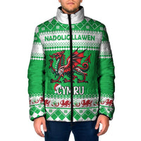 Personalized Wales Christmas Dragon Padded Jacket Nadolig Llawen Green Version - Wonder Print Shop