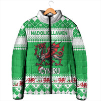 Personalized Wales Christmas Dragon Padded Jacket Nadolig Llawen Green Version - Wonder Print Shop