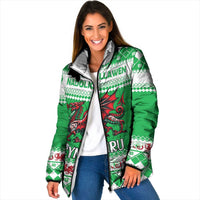 Personalized Wales Christmas Dragon Padded Jacket Nadolig Llawen Green Version - Wonder Print Shop