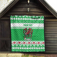 Personalized Wales Christmas Dragon Quilt Nadolig Llawen Green Version - Wonder Print Shop