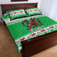 Personalized Wales Christmas Dragon Quilt Bed Set Nadolig Llawen Green Version - Wonder Print Shop