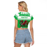Personalized Wales Christmas Dragon Raglan Cropped T Shirt Nadolig Llawen Green Version - Wonder Print Shop