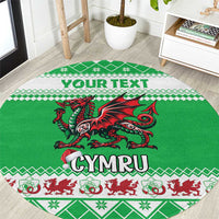 Personalized Wales Christmas Dragon Round Carpet Nadolig Llawen Green Version - Wonder Print Shop