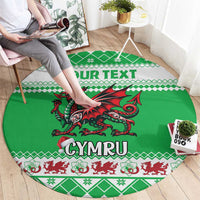 Personalized Wales Christmas Dragon Round Carpet Nadolig Llawen Green Version - Wonder Print Shop