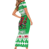 Personalized Wales Christmas Dragon Short Sleeve Bodycon Dress Nadolig Llawen Green Version - Wonder Print Shop