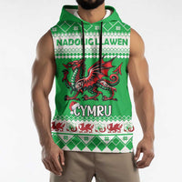 Personalized Wales Christmas Dragon Sleeveless Hoodie Nadolig Llawen Green Version - Wonder Print Shop