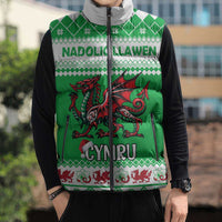 Personalized Wales Christmas Dragon Sleeveless Puffer Jacket Nadolig Llawen Green Version - Wonder Print Shop