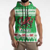 Personalized Wales Christmas Dragon Sleeveless Zip Hoodie Nadolig Llawen Green Version - Wonder Print Shop