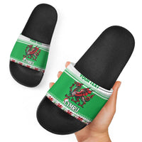 Personalized Wales Christmas Dragon Slide Sandals Nadolig Llawen Green Version - Wonder Print Shop