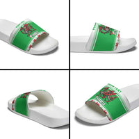 Personalized Wales Christmas Dragon Slide Sandals Nadolig Llawen Green Version - Wonder Print Shop