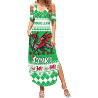 Personalized Wales Christmas Dragon Summer Maxi Dress Nadolig Llawen Green Version - Wonder Print Shop
