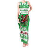 Personalized Wales Christmas Dragon Tank Maxi Dress Nadolig Llawen Green Version - Wonder Print Shop