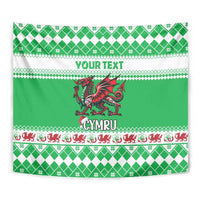 Personalized Wales Christmas Dragon Tapestry Nadolig Llawen Green Version - Wonder Print Shop