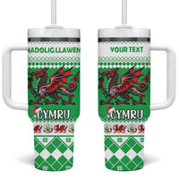 Personalized Wales Christmas Dragon Tumbler With Handle Nadolig Llawen Green Version - Wonder Print Shop