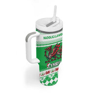 Personalized Wales Christmas Dragon Tumbler With Handle Nadolig Llawen Green Version - Wonder Print Shop
