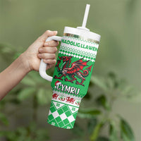 Personalized Wales Christmas Dragon Tumbler With Handle Nadolig Llawen Green Version - Wonder Print Shop
