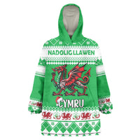 Personalized Wales Christmas Dragon Wearable Blanket Hoodie Nadolig Llawen Green Version - Wonder Print Shop