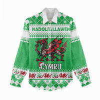 Personalized Wales Christmas Dragon Women Casual Shirt Nadolig Llawen Green Version - Wonder Print Shop