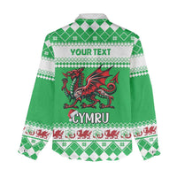 Personalized Wales Christmas Dragon Women Casual Shirt Nadolig Llawen Green Version - Wonder Print Shop